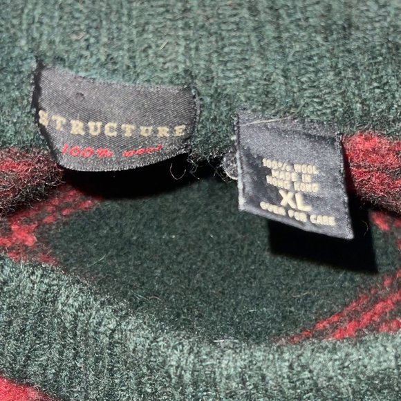 Structure Vintage 1990's 100% Wool Thick Plaid Embroidered Pullover Sweater XL - Picture 9 of 10